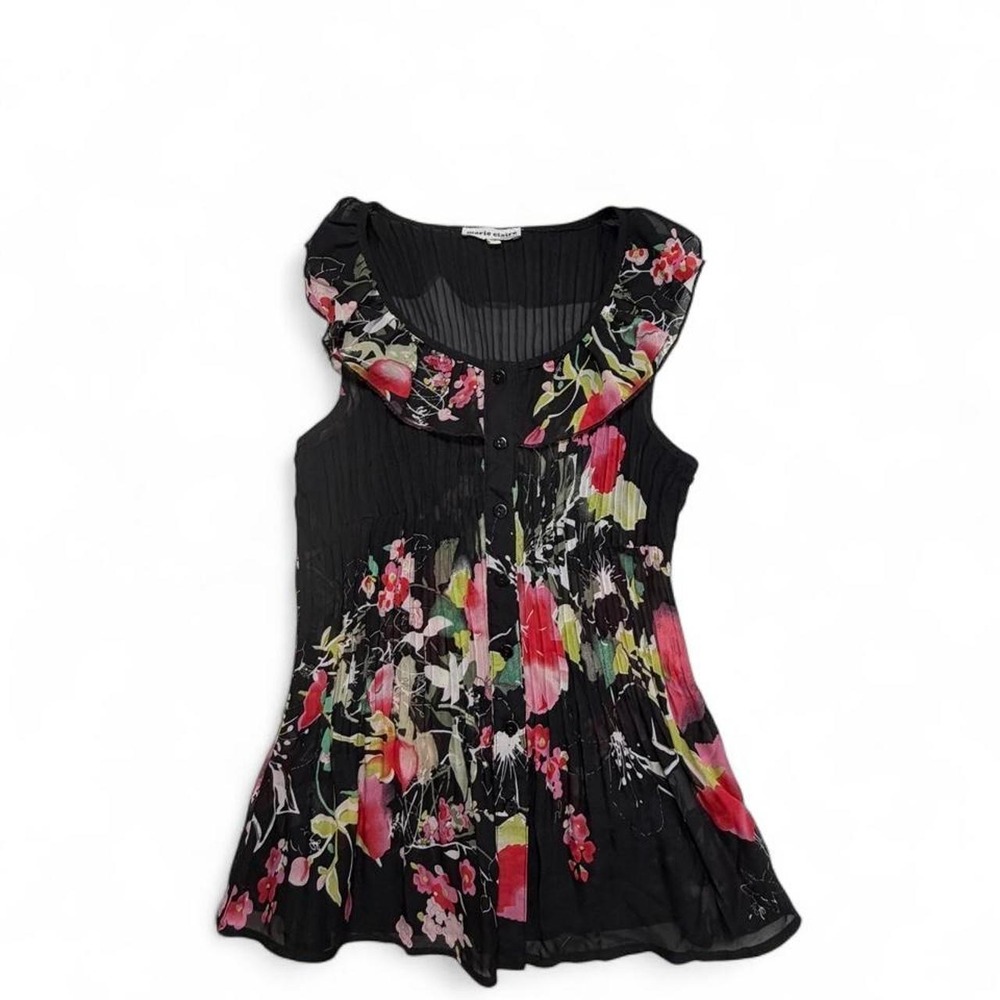 Vintage Y2K Marie Claire Boutiques Whimsigoth Sheer Plisse Dark Floral Blouse